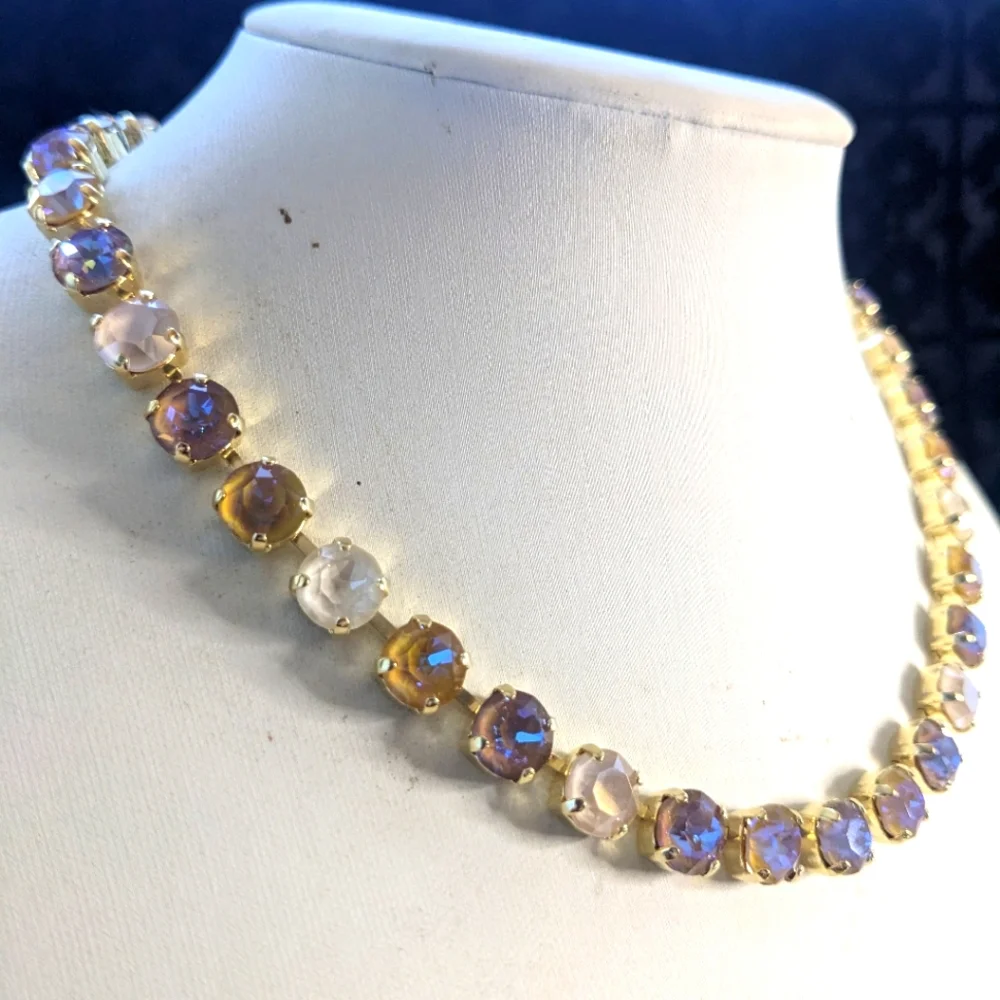 Creamy & Coffee Latte Austrian Crystals in Pastel Tennis Necklace in Gold Plated - Picture 4 of 8